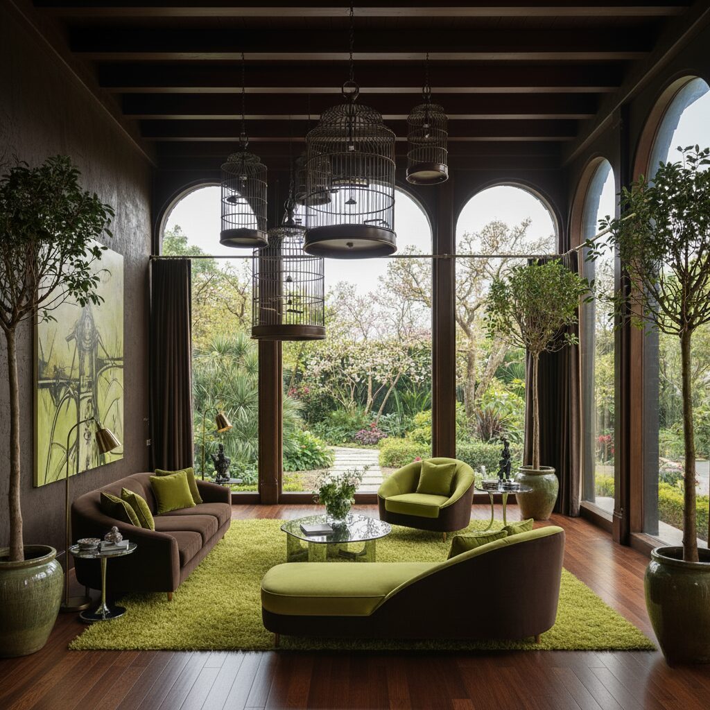 Green interior with sofa and rug in Electric Matcha tones, a mood reference for the glaze